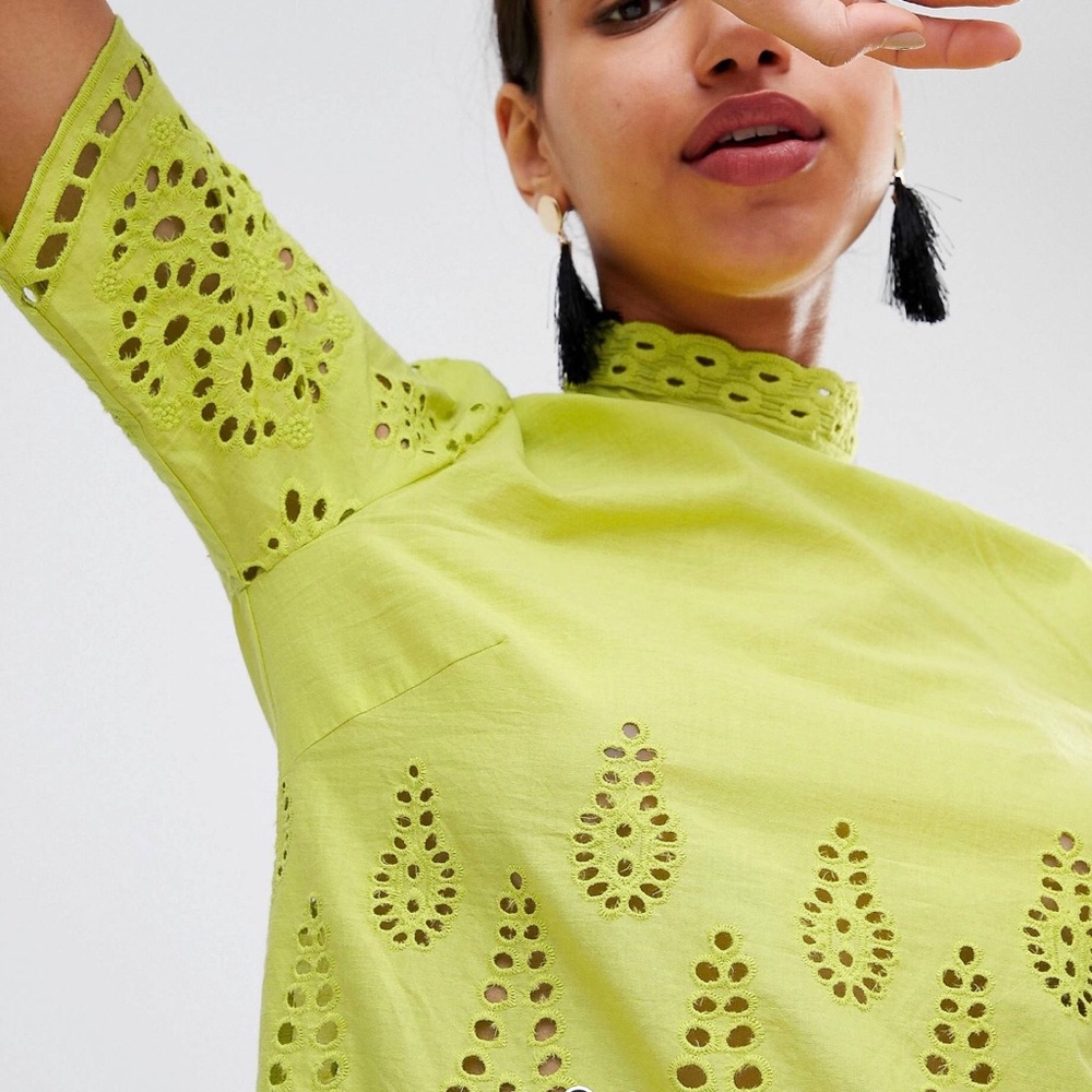 FashionUnion HighNeck Top with TonalBroderie trims